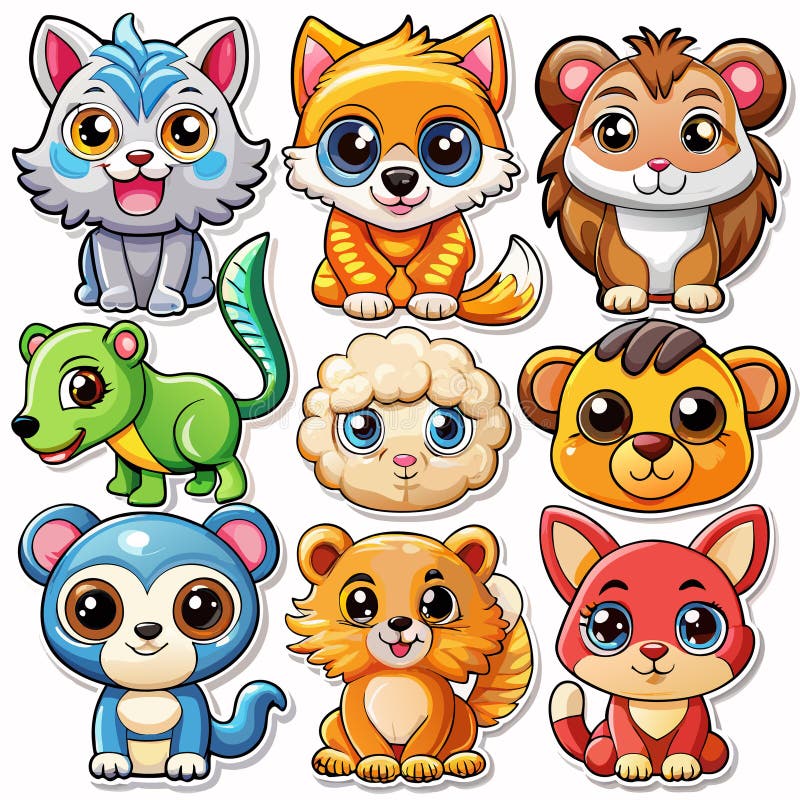 Urocze postacie zwierząt z kreskówek ilustracji