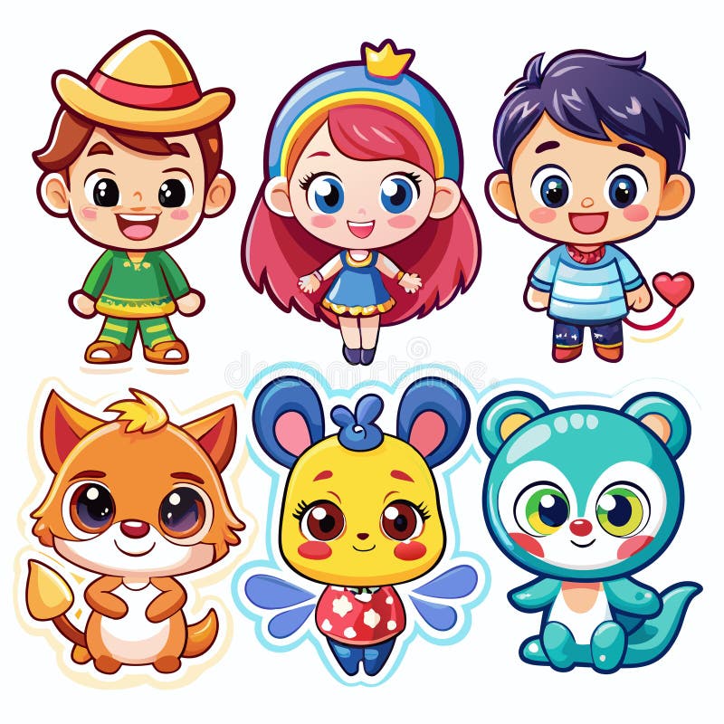 Urocze kreskówkowe dzieci i zwierzęta ilustracja wektor