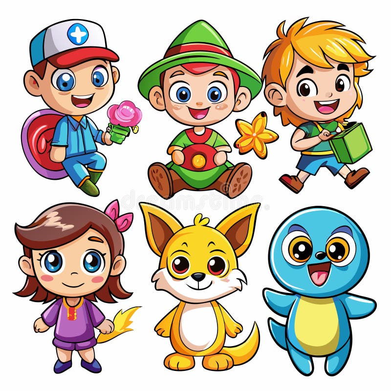 Urocze kreskówkowe dzieci i zwierzęta. royalty ilustracja