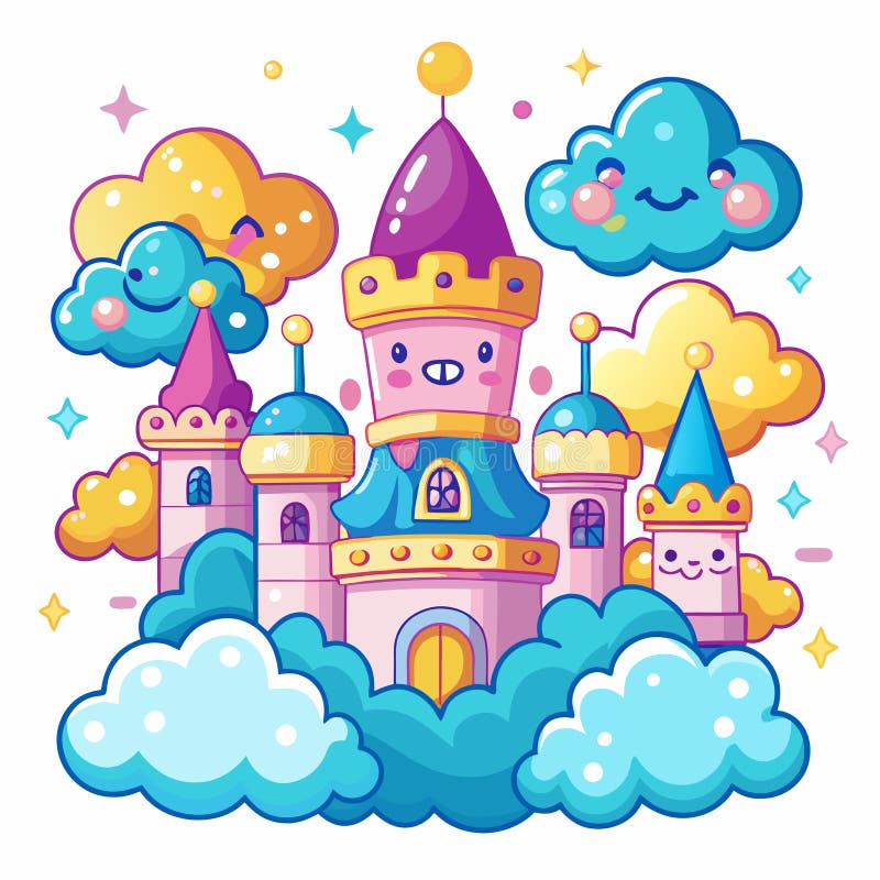 Castelo fofo em fundo de nuvens ilustração stock