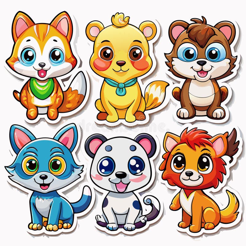 Sześć uroczych zwierząt z kreskówek royalty ilustracja