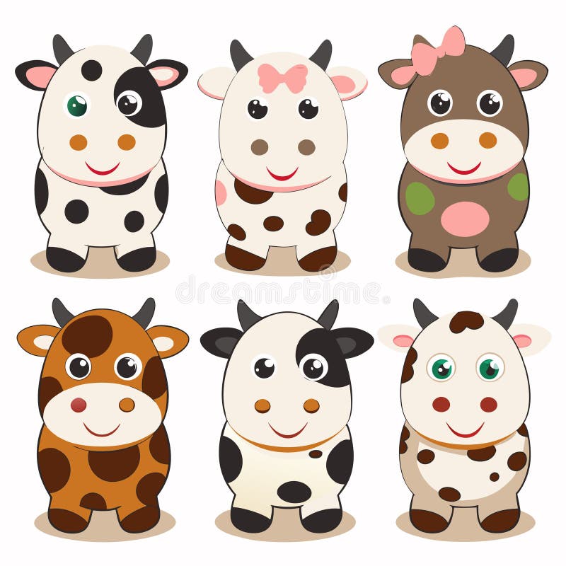 Sześć uroczych krów z kreskówek royalty ilustracja
