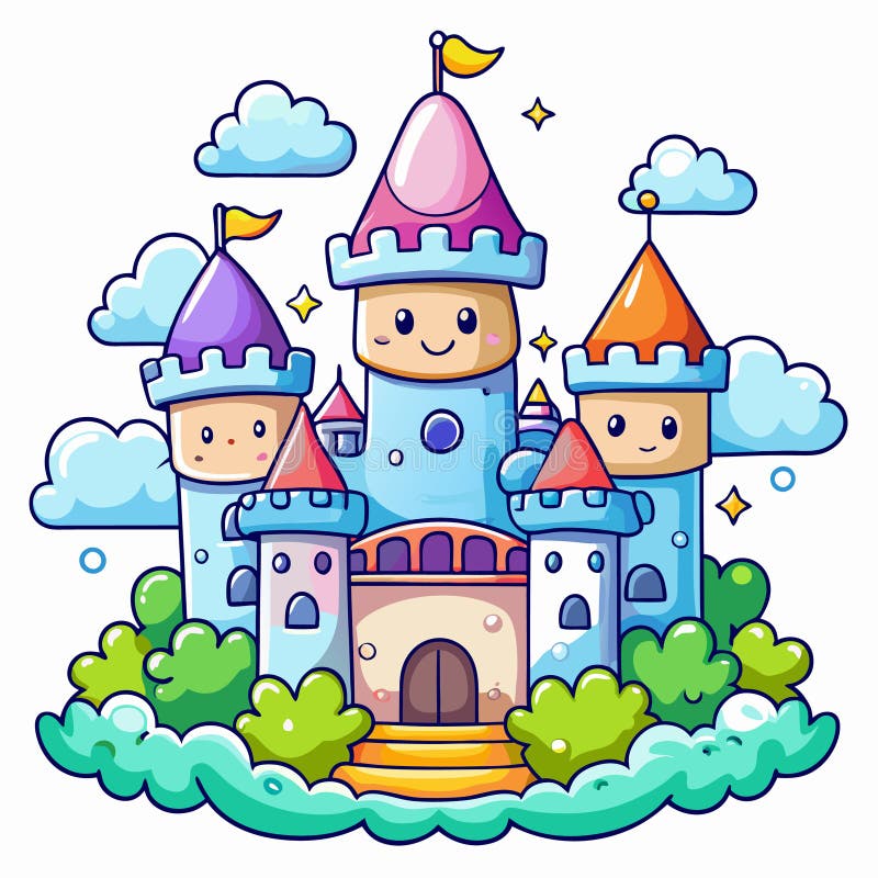 Ilustração fofa de castelo de desenho animado ilustração royalty free