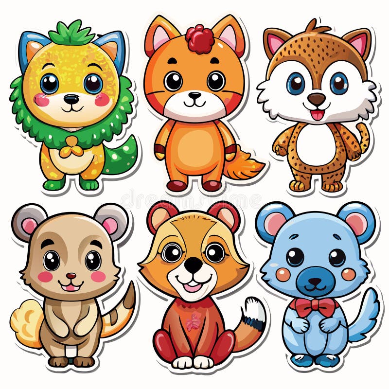 Sześć uroczych zwierząt z kreskówek royalty ilustracja