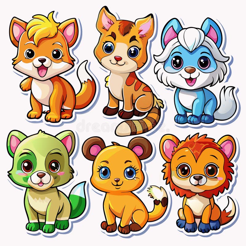 Sześć uroczych zwierząt z kreskówek royalty ilustracja