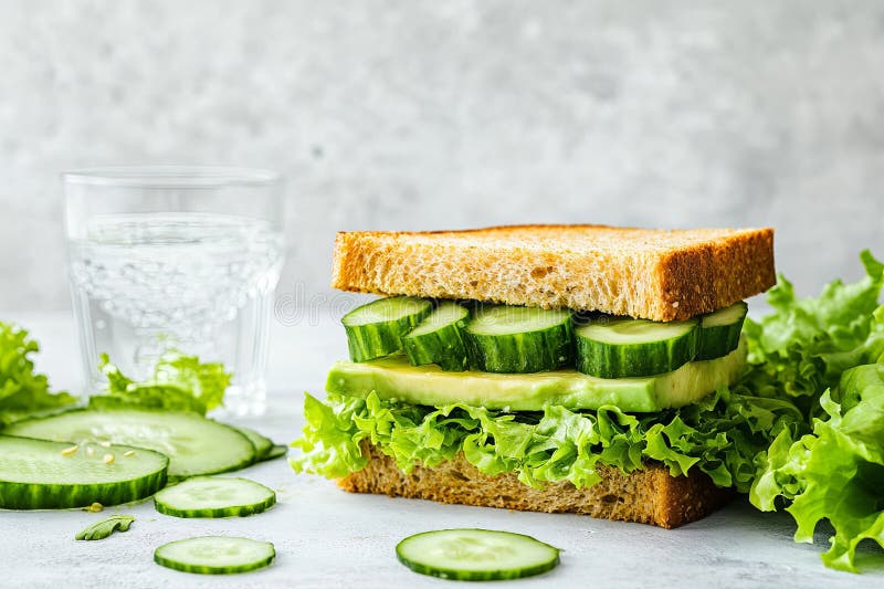 Healthy Avocado en Cucumber Sandwich met Sla royalty-vrije illustratie