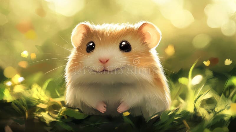 Hamster Adorabil Stând În Iarba Însorită stock illustration