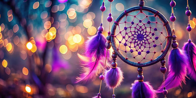 Un mistic Purple Dreamcatcher Handcrafted Native American Amulet pentru Somn Pașnic și Vise De Protecție de înaltă calitate stock illustration