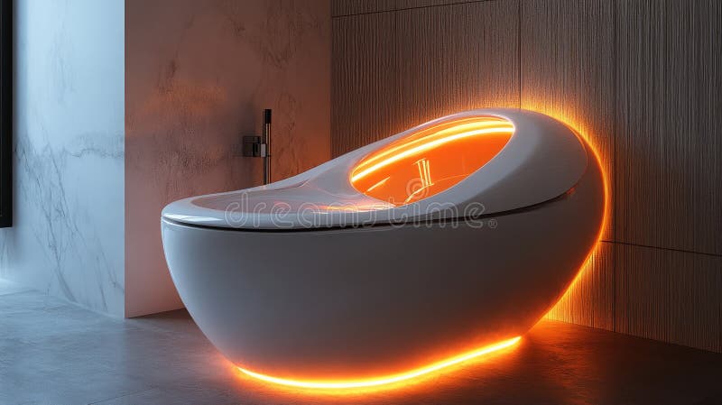 Cuarto de baño moderno con inodoro iluminado ilustración del vector