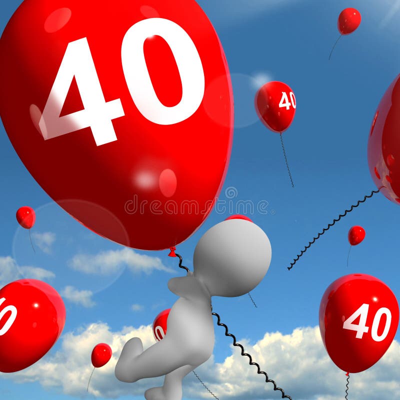 Number 40 Balloons Shows Fortieth Happy Birthday