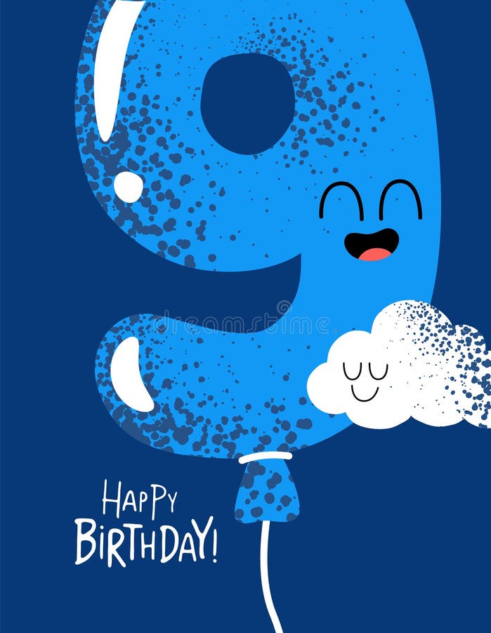 Funny Happy Birthday Gift Card Number 9 Balloon Stock Illustration -  Illustration of cheerful, celebrate: 129224893