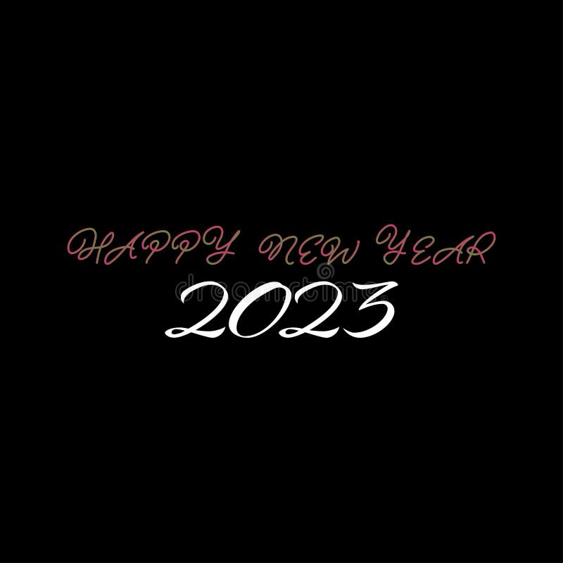 2023 number on black background. Vector HAPPY NEW YEAR 2023 Fluid curve logo text round font in 3D effect with blended gradient stock illustration