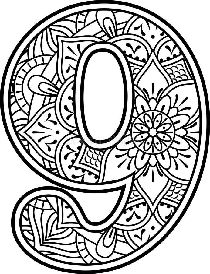 Download Number 7 Doodle Mandala Art Coloring Therapy Stock Vector ...