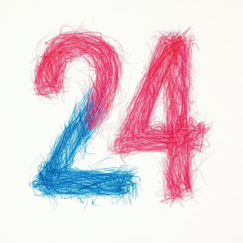 Number 24 in Blue and Red Thread with Colorful Accents stock photos