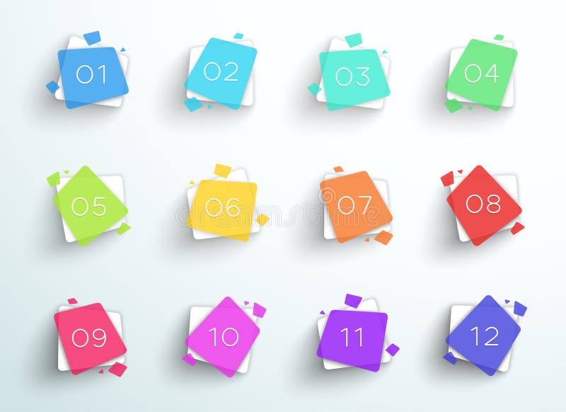 Number Bullet Point Abstract Colorful Squares 1 to 12 Vector stock illustration Number Bullet Point Abstract Colorful Squares 1 to 12 Vector stock illustration