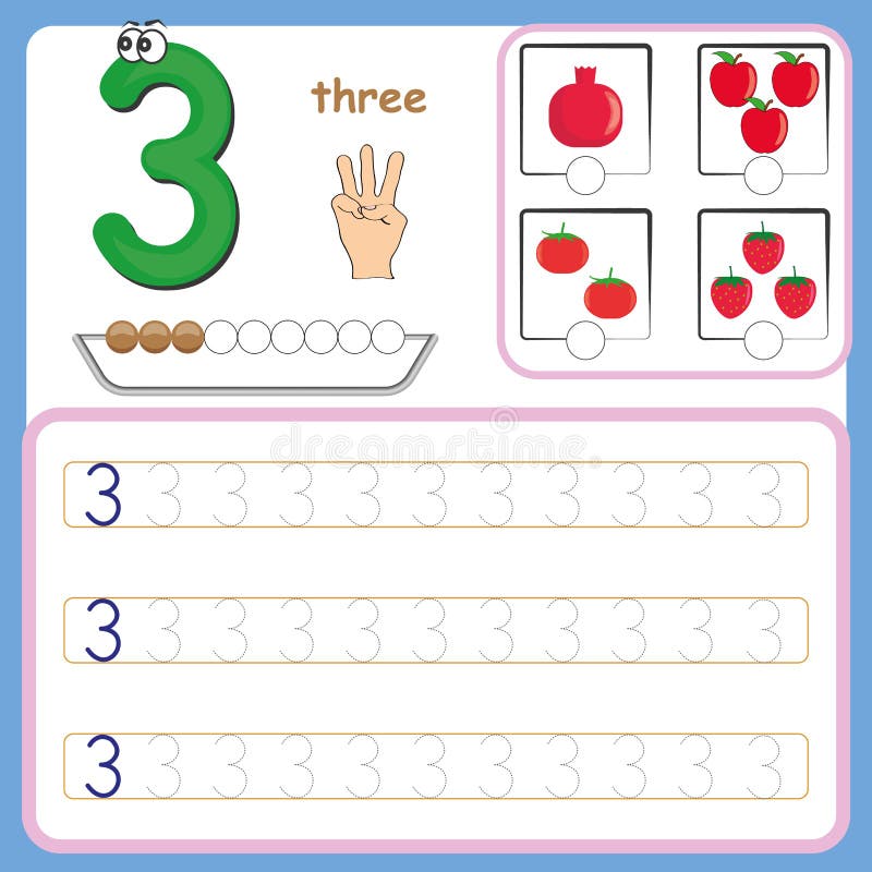 Number cards, Counting and writing numbers, Learning numbers, Numbers tracing worksheet for preschool stock illustration Number cards, Counting and writing numbers, Learning numbers, Numbers tracing worksheet for preschool stock illustration