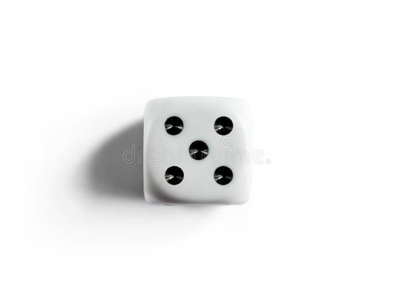 Number 5 on clean dice. Top view. White background