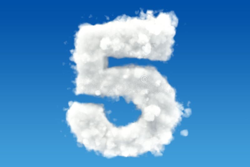 Number 5, from clouds in the sky. 3D