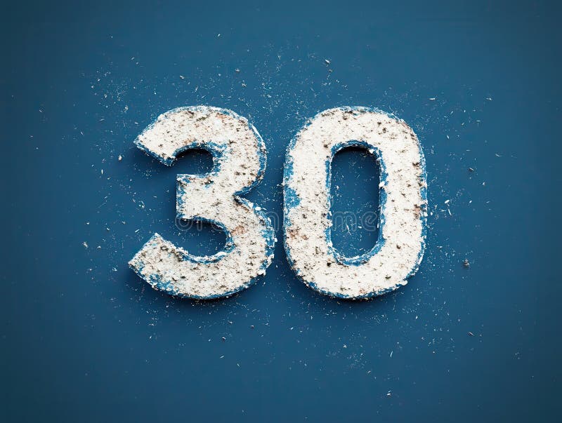 Number 30 created with blue and white dust texture royalty free stock image