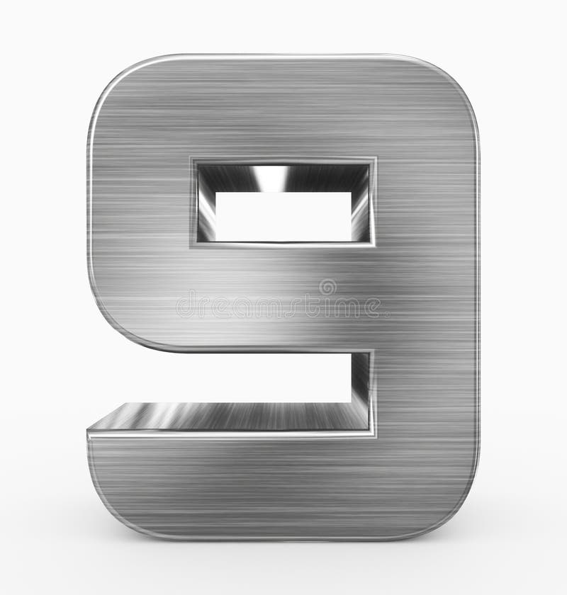 Number 9 3d cubic rounded metal isolated on white stock illustration