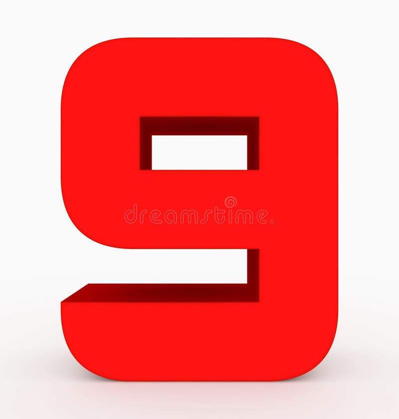 Number 9 3d cubic rounded red isolated on white royalty free illustration