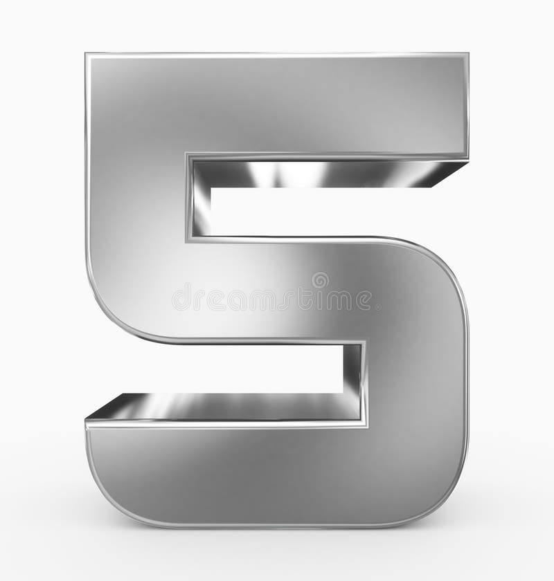 Number 5 3d cubic rounded silver isolated on white royalty free illustration
