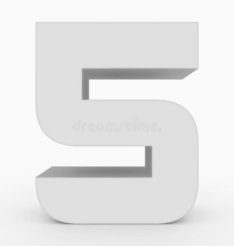 Number 5 3d cubic rounded white isolated on white vector illustration
