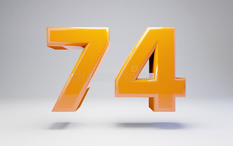 Number 74. 3D Orange Glossy Number Isolated On White Background Stock