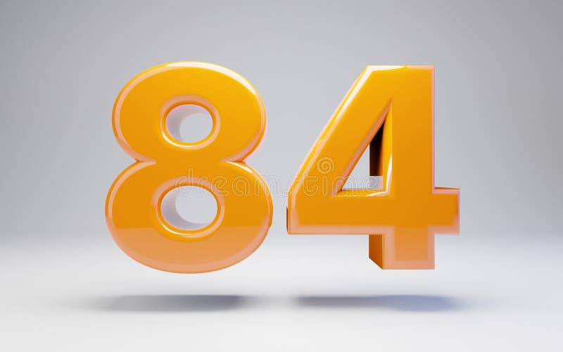 number-84-3d-orange-glossy-number-isolated-on-white-background-stock