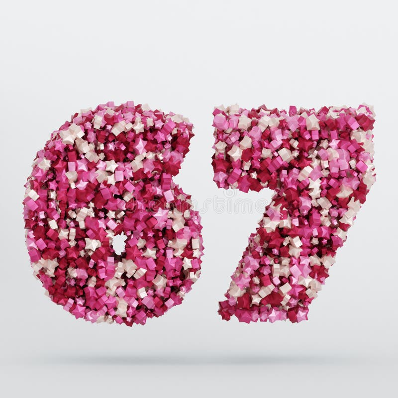 Number 67 3D Text Illustration, Digits with Pink and Cream Colors Stars ...