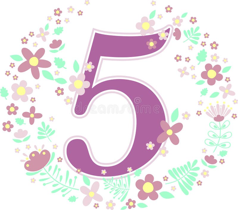 Number 4 with Decorative Flowers Stock Vector - Illustration of ...