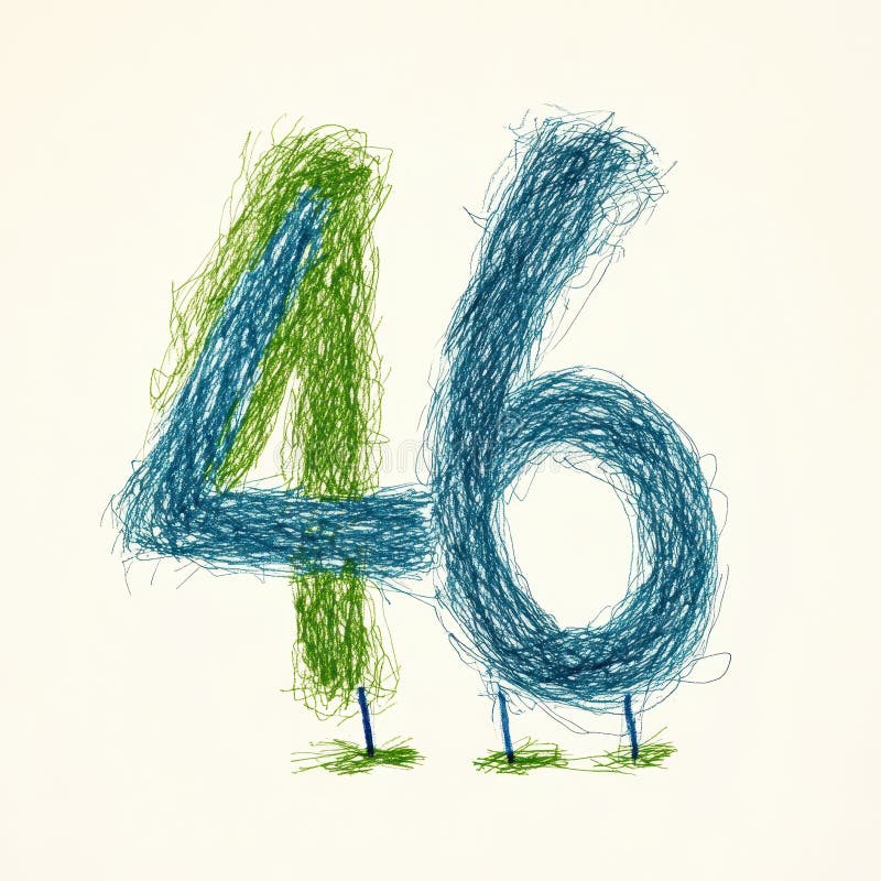 Number 46 designed with blue and green threads stock images