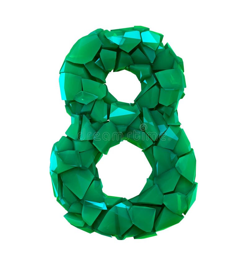 Number eight 8 made of broken plastic green color isolated white background stock illustration