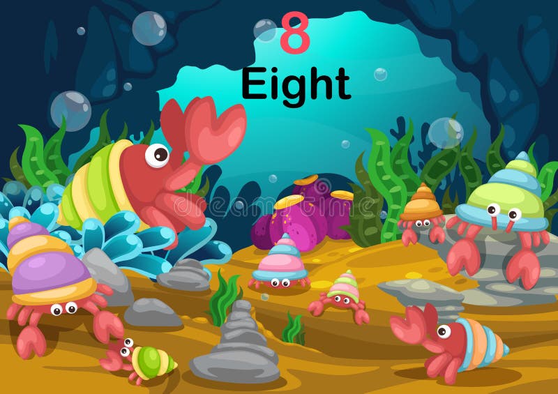 Number eight hermit crab under the sea vector vector illustration
