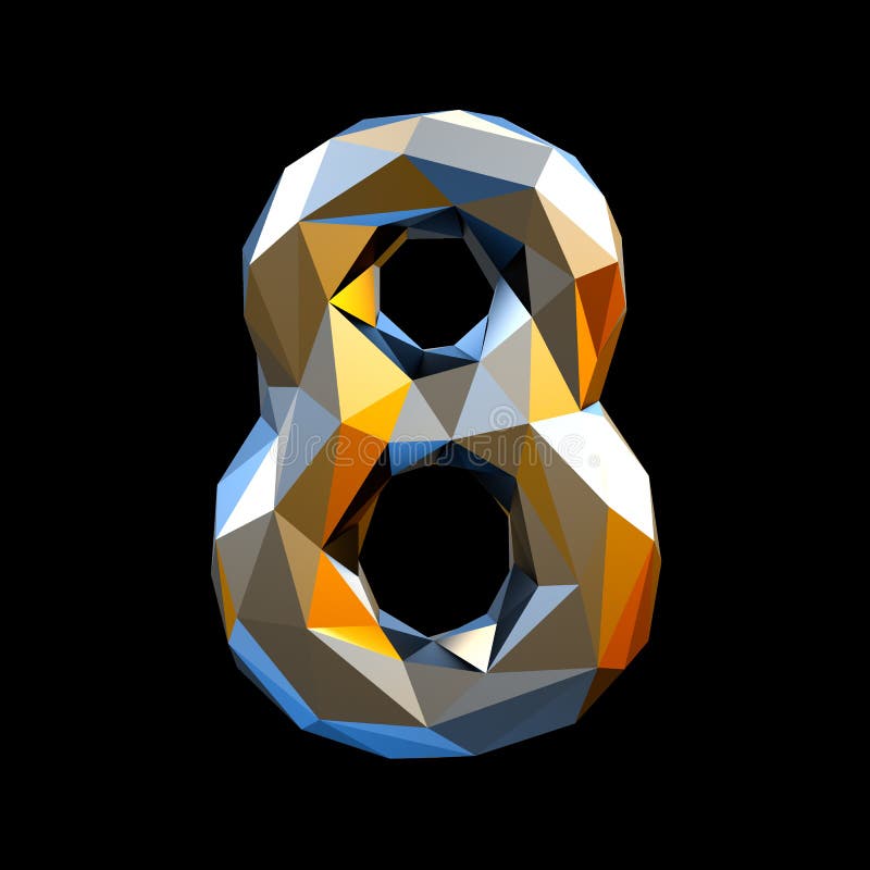 Number 8 eight in low poly style isolated on black background. 3d vector illustration