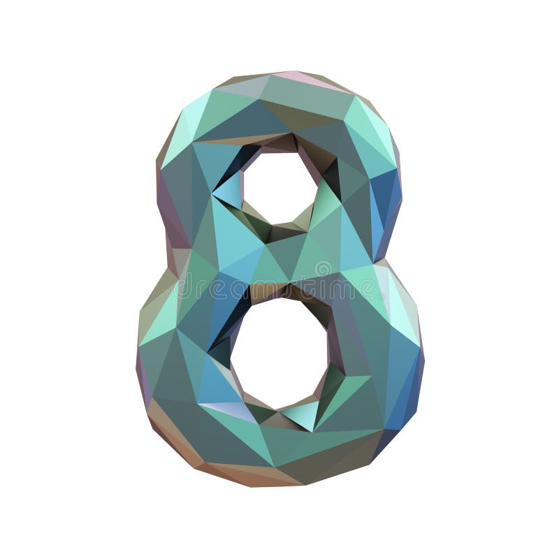 Number 8 eight in low poly style isolated on white background. 3d stock illustration