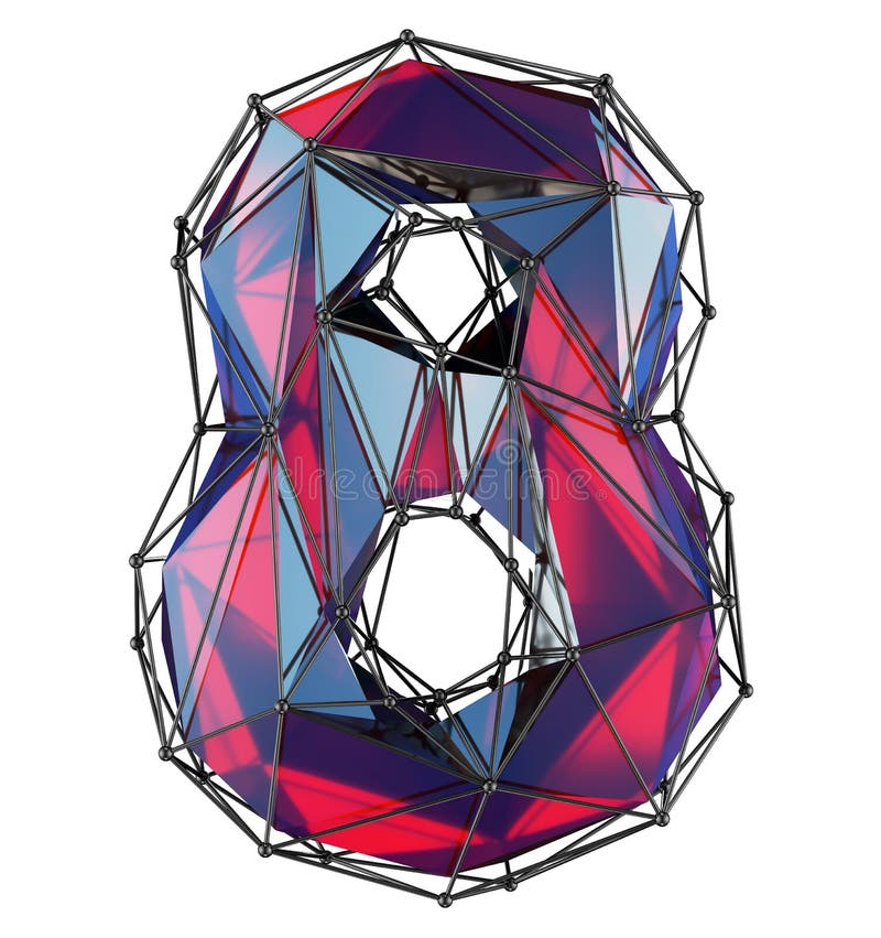 Number 8 eight in low poly style red color isolated on white background. 3d vector illustration
