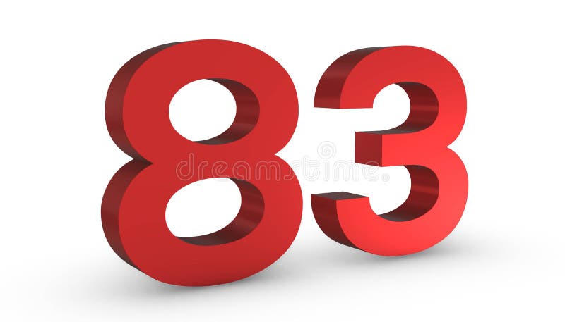 3D Shiny Red Number Eighty Three 83 Isolated on White Background. 3D Shiny Red Number Eighty Three 83 Isolated on White Background