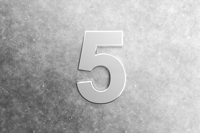 Number five embossed on a scratched metal background stock illustration