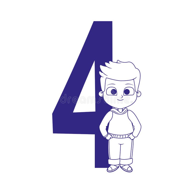 Number four with cute boy standing royalty free illustration