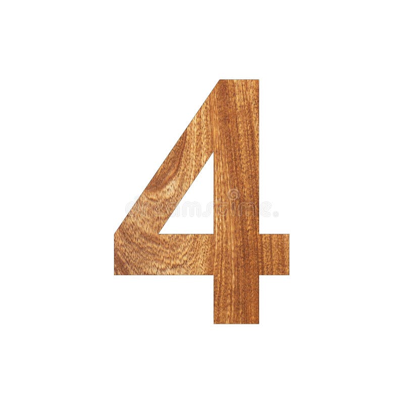 Number Four the 4 in Oak Wood. White Background Stock Image Image