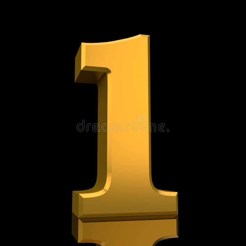 Number 1 Gold Color Collection On Black Background Illustration 3D
