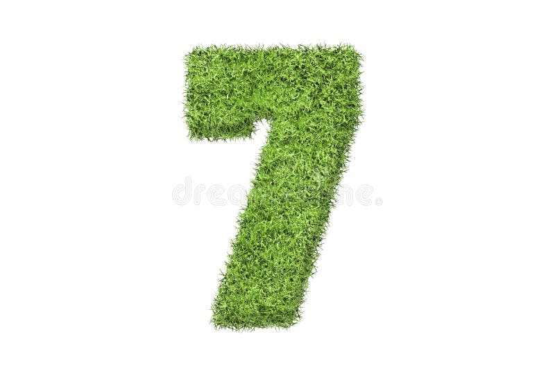 7 number in green grass filled the character . Isolated from a white background