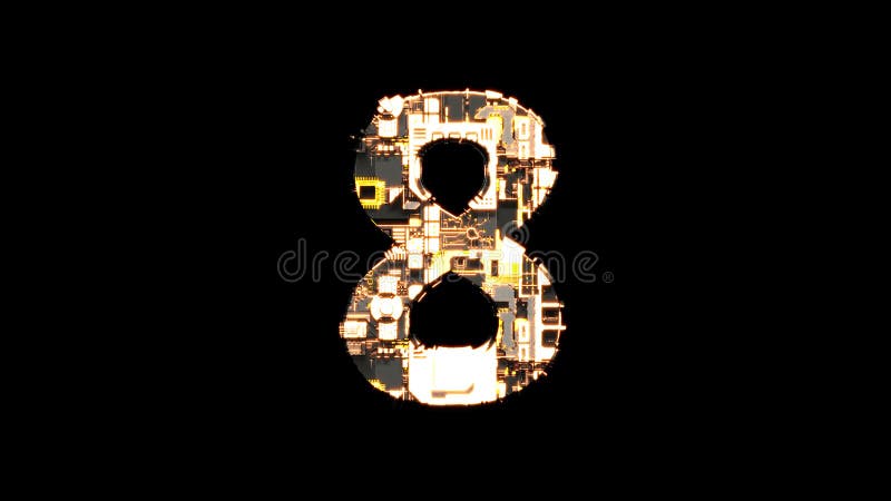 Number 8, grunge black and yellow metal scrap cyber punk alphabet, isolated - object 3D illustration stock illustration