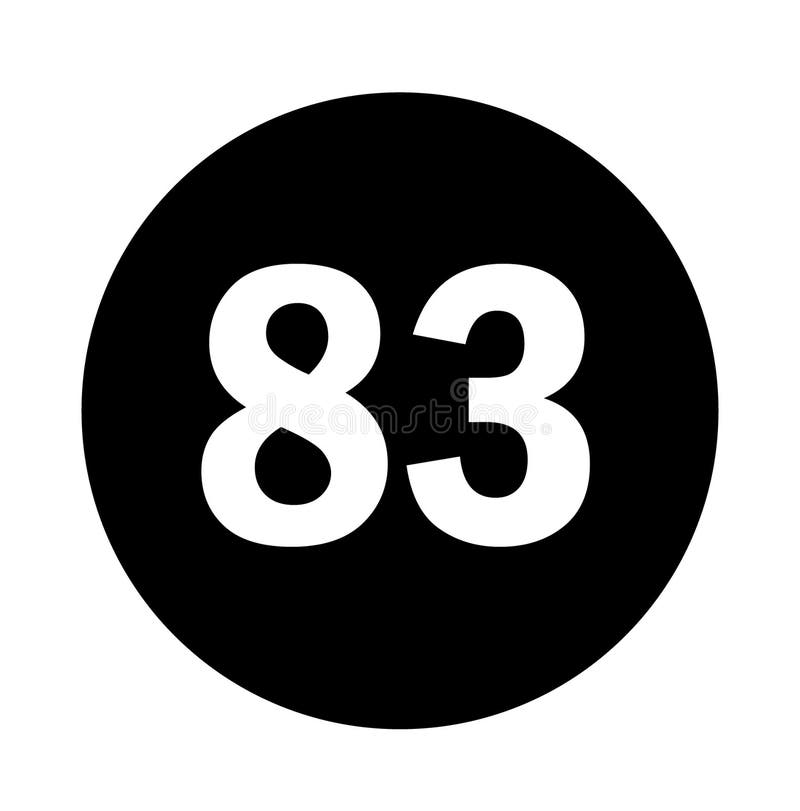 Number 83 in a black circle on a white square background. Number 83 in a black circle on a white square background.