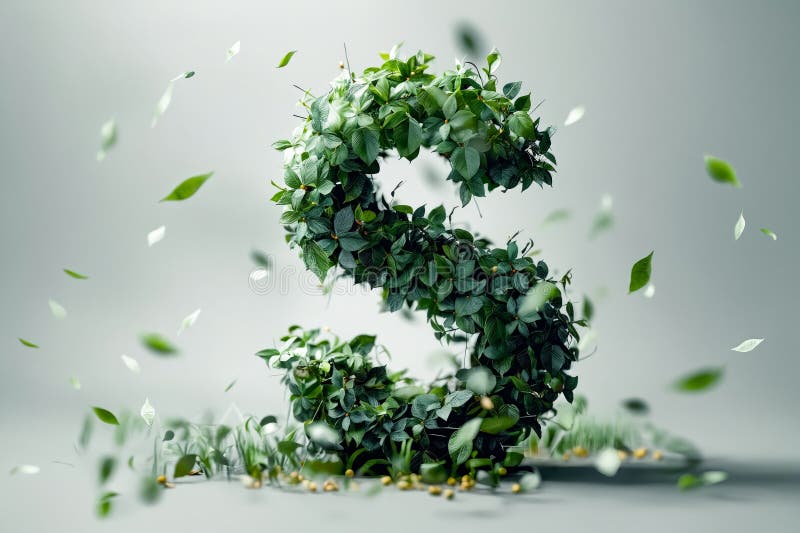 A number made out of leaves and falling leaves. Generative AI stock illustration