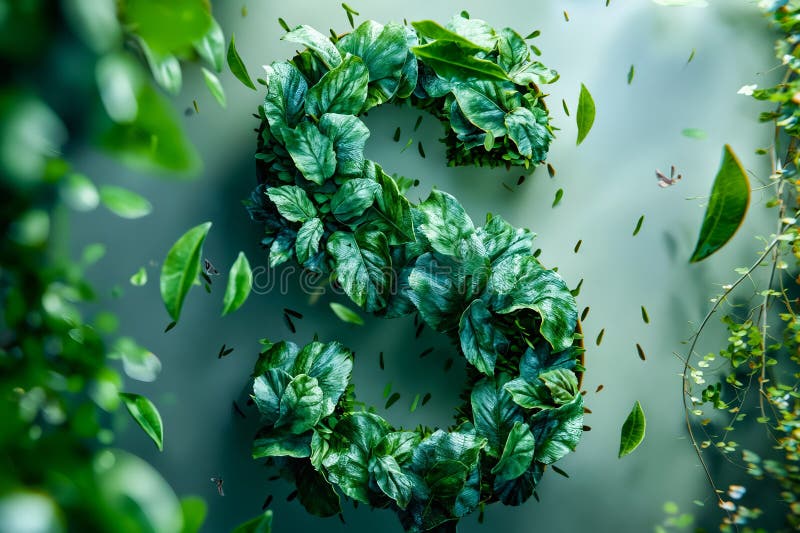 A number made out of leaves on a tree branch. Generative AI vector illustration