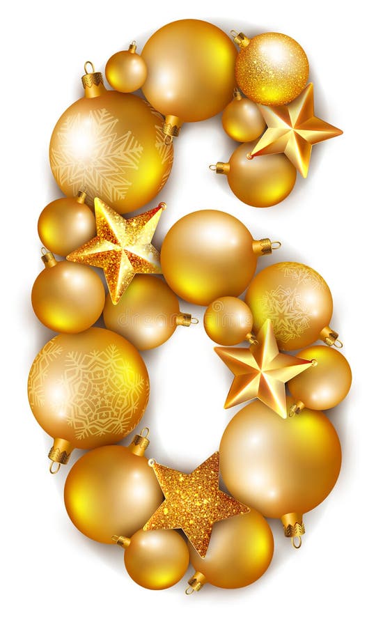 6 number made of shiny Christmas tree balls royalty free illustration