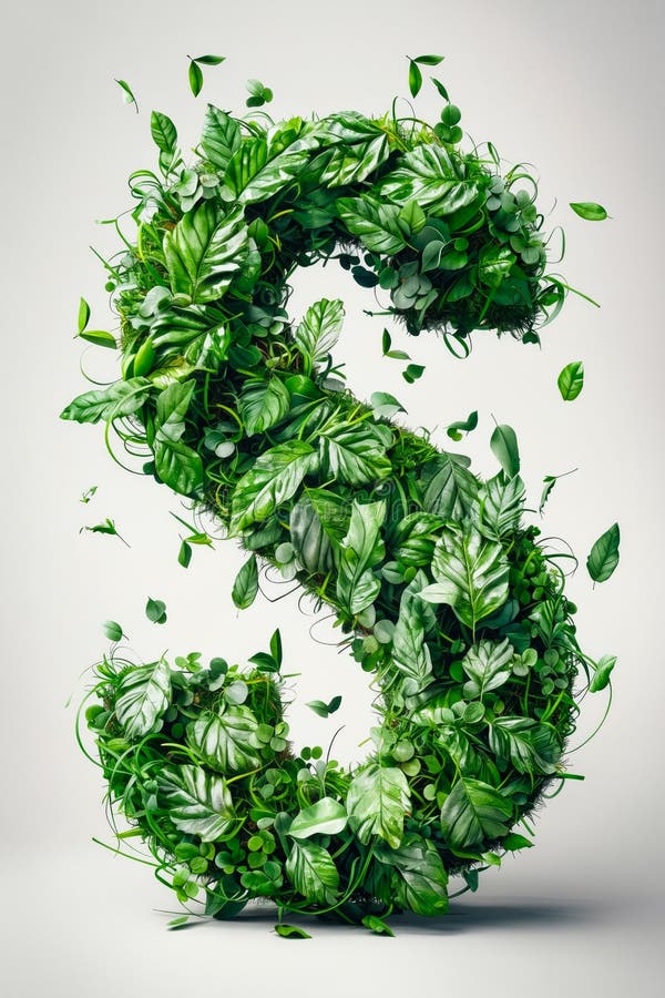 A number made up of green leaves and grass vector illustration