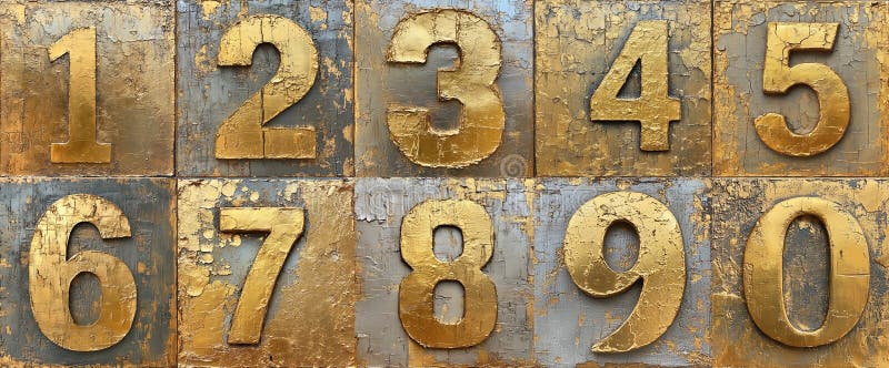 Gold numerals on metal vector illustration